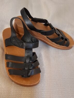 Wanted Black Strappy Kids Slingback Sandals with Tan Footbed